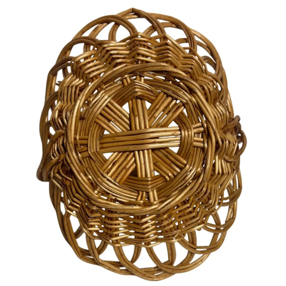 Vintage Gathering Basket Antique Woven Hand Crafted Natural Boho Country Cottage